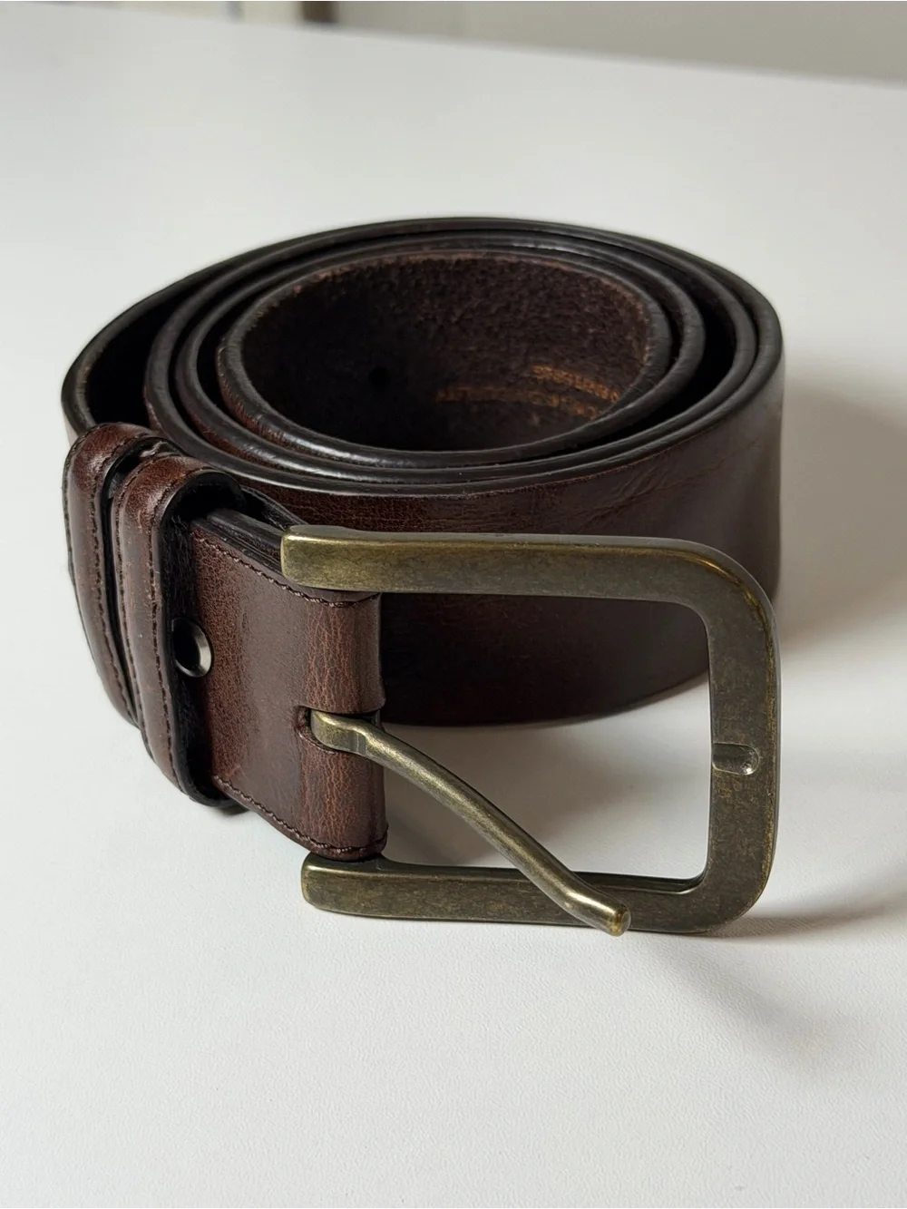 Men's ELLIOT RHODES London 38W Brown Leather Belt with Antique Brass Buckle